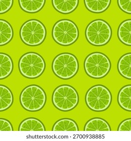 Simple seamless pattern with lime slices in a flat vector style. Fresh tropical background perfect for organic product packaging, fabric design, wrapping paper, healthy food branding, or web designs