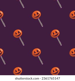 Simple seamless pattern with lollipop on dark background. Halloween concept. Hand drawn vector illustration for cover, stationary, wallpaper, prints, wrapping, textile