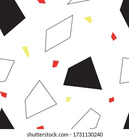 Simple seamless pattern made of abstract geometric forms. Black, white, red and yellow colour scheme.