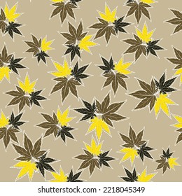 Simple seamless pattern of maple leaves in brown tones with a white outline. Autumn vector background. Great for decorating fabrics, textiles, gift wrapping, printed matter, interiors, advertising.