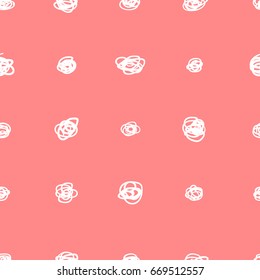 Simple seamless pattern of monochrome vector hand drawn decorative elements on coral pink background. Lineart for textile print and paper