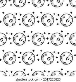 Simple seamless pattern of moon with stars cartoon style illustration background template vector