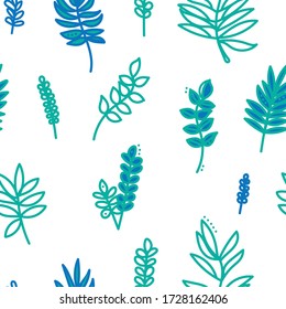 Simple seamless pattern with natural minimalistic elements. Ornament of grass and leaves. For packaging, fabrics, curtains or bedding. EPS 10
