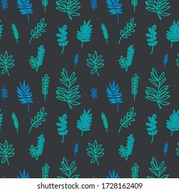 Simple seamless pattern with natural minimalistic elements. Ornament of grass and leaves. For packaging, fabrics, curtains or bedding. EPS 10

