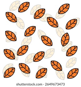Simple seamless pattern with orange leaves on a white background. Autumn leaves seamless pattern.