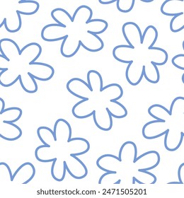 Simple seamless pattern with outline flowers. Vector abstract floral background