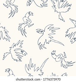 Simple seamless pattern with parrots on a beige background. Endless vector illustration for wallpaper, wrapping paper, design of textile