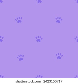 Simple seamless pattern with paw print on violet background. Hand drawn vector illustration for stylish cover, cases, wallpaper, prints, wrapping, textile