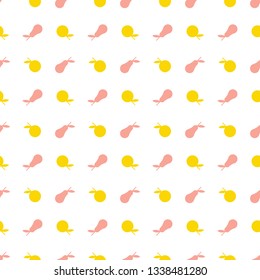 simple seamless pattern with pears and apples in yellow, pink and white background