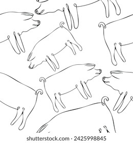 simple seamless pattern with piglets side view drawn in one line for decor, poster, textile or printing