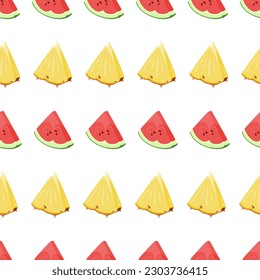 Simple, seamless pattern of pineapple and watermelon slices.Vector illustration for wrapping paper, wallpaper, decorative fabric, print.