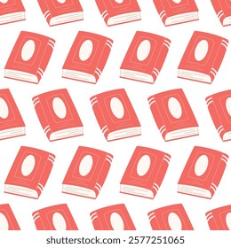 A simple seamless pattern with pink books. Education, literature, library, bookstore print. Background, wallpaper, notebook cover, wrapping paper template.