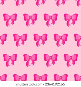 Simple, seamless pattern of pink bows. Barbicore style. Vector illustration.