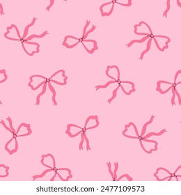 Simple seamless pattern with pink bows. Vector graphics.