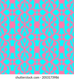 patrón simple y transparente con ornamentos florales rosados en un fondo azul claro, vector