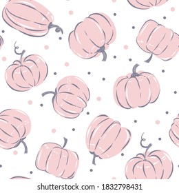 Simple seamless pattern with pink pumpkins on white background.