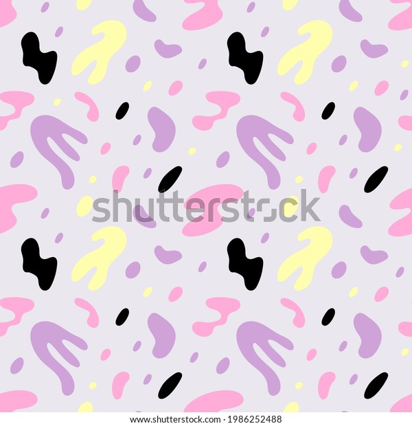 シンプルなシームレスなパターン ピンクと紫のパステルカラー 抽象的な手描きの有機フォーム 北欧の子供のような最小限の幾何学的コレクション デコール織物 包装紙の壁紙ベクター画像 のベクター画像素材 ロイヤリティフリー