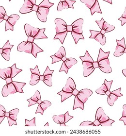 simple seamless pattern, pink ribbon for fashion textile or wallpaper background, vector illustration