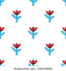 Simple seamless pattern with primitive flowers  isolated on a white background. Vector flat childish illustration