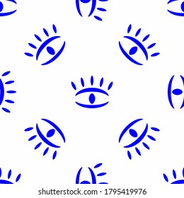 Simple seamless pattern. Print with repeating eye drawn by hand. Vector illustration.
