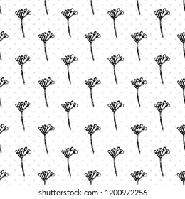 Simple seamless pattern with Realistic Botanical ink sketch ginseng flowers solated on white, floral herbs collection. Traditional chinese medicine plant. Vintage rustic vector illustration.