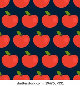 Simple seamless pattern with red apples. Fruits, vitamins, vegetarianism, healthy eating, diet, snacking, harvesting. Illustration in flat style