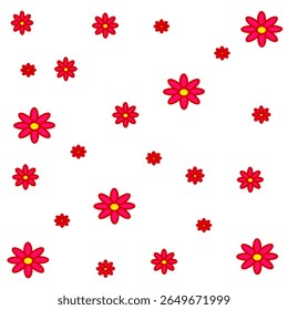 Simple seamless pattern with red flowers on a white background.