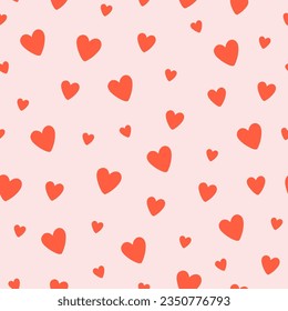 Simple seamless pattern with red hearts. Vector graphics.