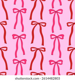 Simple seamless pattern with red and pink bows. Vector graphics.