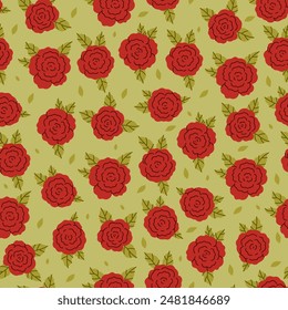 Simple seamless pattern with red roses. Vector graphics.