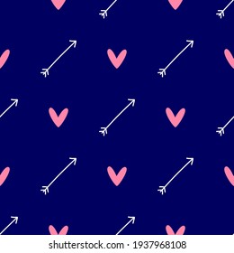 Simple seamless pattern with repeating arrow and heart. Cute vector illustration.