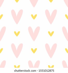 Simple seamless pattern with repeating hearts. Romantic print. Cute vector illustration.