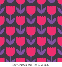 simple seamless pattern of repeating roses on a black background