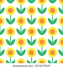 simple seamless pattern of repeating sunflowers on transparent background