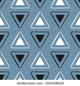 Simple seamless pattern with repeating triangles. Drawn by hand, sketch, doodle. Endless geometric print. Modern vector illustration.