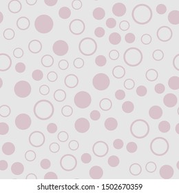 Simple seamless pattern in retro style. Light pink circles and dots on a white background.