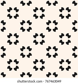 Simple seamless pattern with rounded figures, floral shapes, carved circles. Monochrome geometric background. Abstract minimalist black and white ornament. Repeat design for tileable print, textile