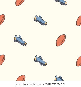 Simple seamless pattern with rugby and American football ball. Repeating background for the design of a sports hall, stadium. Design for banner, signboard, poster