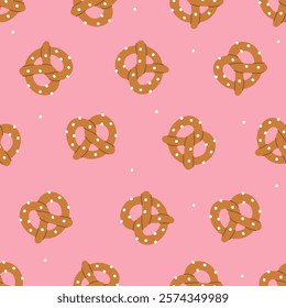 Simple seamless pattern with salted pretzels. Vector graphics.