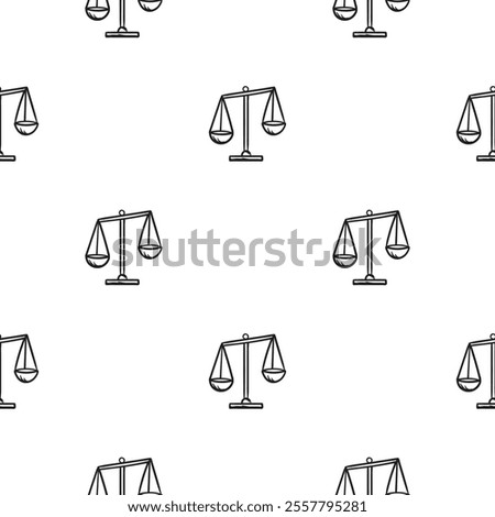 Simple seamless pattern with scales of justice. Hand drawn icons, signs and symbols of business, marketing and politics. Vector editable background
