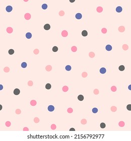 Simple seamless pattern with scattered round spots. Cute girly print. Vector illustration.