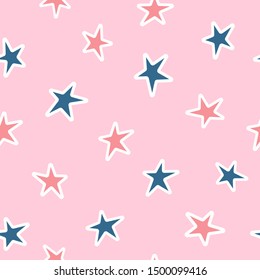 Simple seamless pattern with scattered stars. Girly vector illustration.