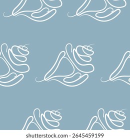 Padrão simples sem emenda com conchas em um estilo de contorno limpo em um fundo azul, para vários projetos de verão