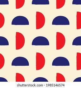 Simple seamless pattern with semicircles drawn with a rough brush. Grunge, watercolor, paint.  Vector illustration.