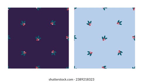 Simple seamless pattern set with abstract winter floral. Hand drawn vector texture for wallpaper, prints, wrapping, textile