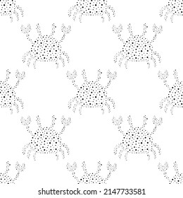 simple seamless pattern with silhouettes of crabs made of black dots, vector illustration