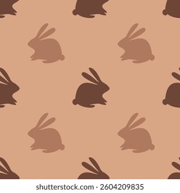 Simple seamless pattern with silhouettes of rabbits in chocolate ,coffee tones. Modern seamless pattern with cute silhouettes bunnies. EPS10 vector