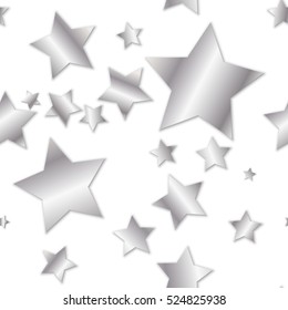 Simple seamless pattern - silver stars on white background with little shadow. 