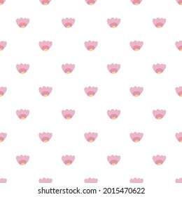 Simple seamless pattern with small pink flowers on a white background. Childrens texture with daisies. Vector floral wallpaper. Delicate fabric for nursery