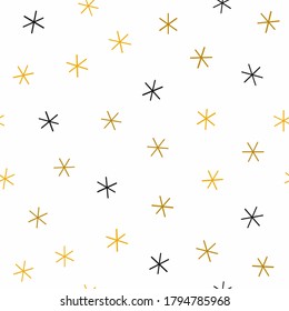 Simple seamless pattern with snowflakes drawn by hand. Doodle, sketch. Vector illustration.